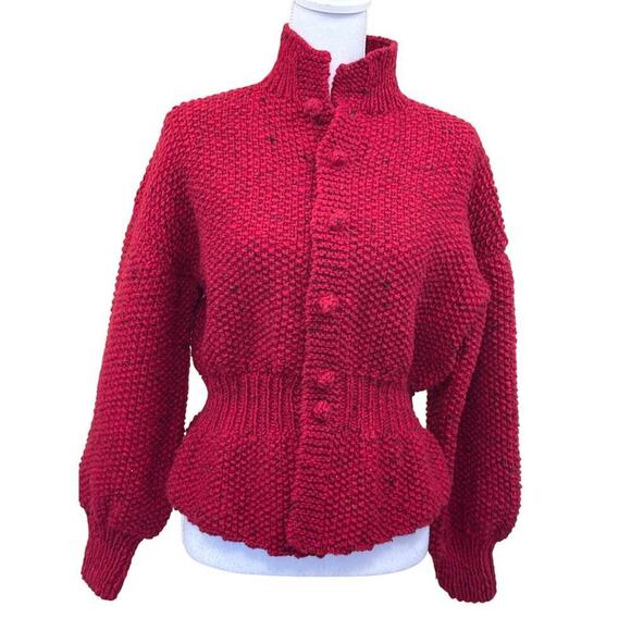 Basia red hand knit wool sweater, medium, chunky, cottagecore, vintage inspired - Picture 1 of 5
